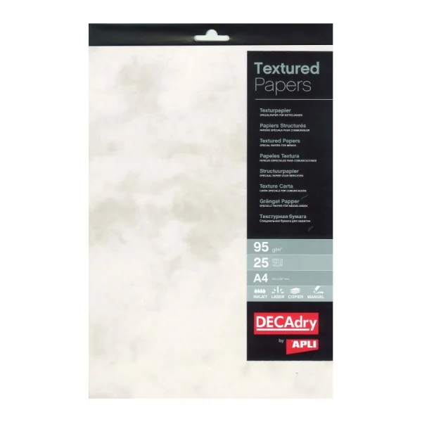 Apli Pack de 25 Hojas de Papel Textura Marmol - Ideal para Impresiones Especiales - Compatible con Impresoras Inkjet, Laser y Fotocopiadoras - Color Marmol Gris