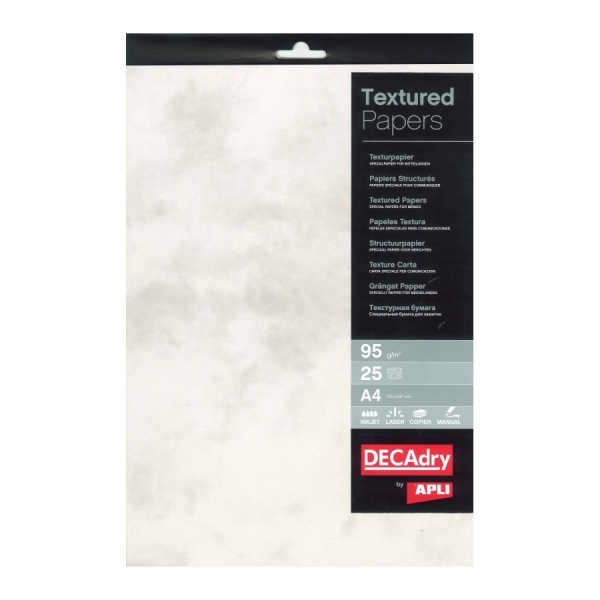 Apli Pack de 25 Hojas de Papel Textura Marmol - Ideal para Impresiones Especiales - Compatible con Impresoras Inkjet, Laser y Fotocopiadoras - Color Marmol Gris