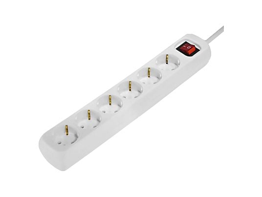 Hama Regleta Alimentacion con 6 Tomas - Cable 1.4m - Interruptor de Encendido - 33.7x5.5x4.7cm - Color Blanco