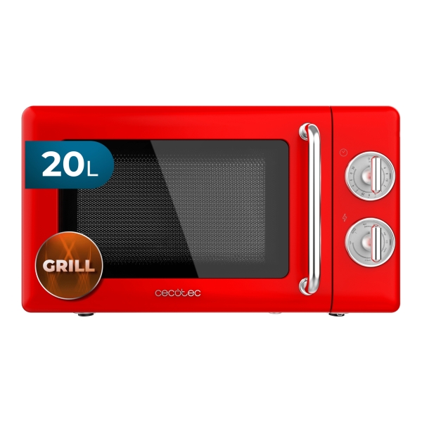 Cecotec Proclean 3110 Retro Red Microondas con Grill - 700W - Capacidad 20L - 6 Niveles - Estilo Vintage - Avisador Acustico - Color Rojo