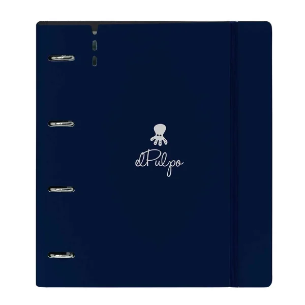 Safta el Pulpo Carpeta con 4 Anillas 35mm - Tapas de PP Foam - Recambio 100 Hojas - Cierre Elastico - Ranura para Boligrafo - Separadores Internos - 270x40x320mm - Color Azul Marino