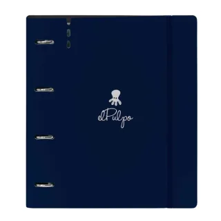 Safta el Pulpo Carpeta con 4 Anillas 35mm - Tapas de PP Foam - Recambio 100 Hojas - Cierre Elastico - Ranura para Boligrafo - Separadores Internos - 270x40x320mm - Color Azul Marino