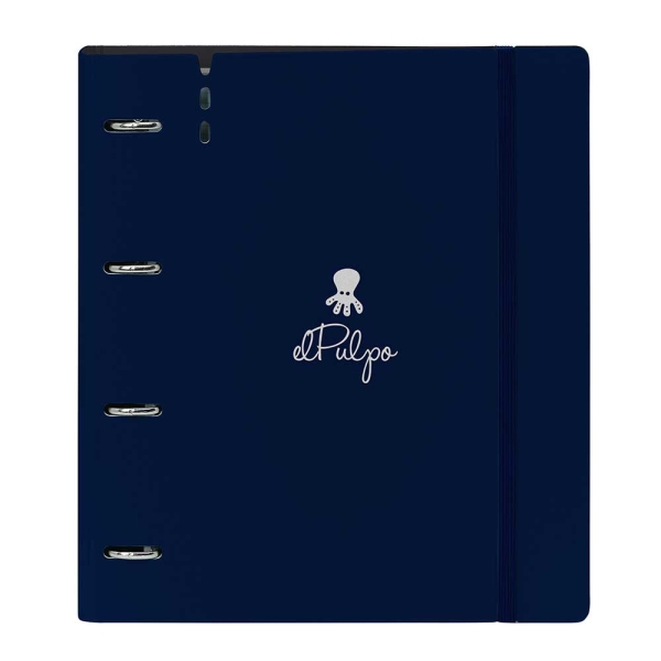 Safta el Pulpo Carpeta con 4 Anillas 35mm - Tapas de PP Foam - Recambio 100 Hojas - Cierre Elastico - Ranura para Boligrafo - Separadores Internos - 270x40x320mm - Color Azul Marino