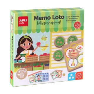 Apli Memo Loto Juego de Memoria y Deduccion - El Objetivo es Completar una Lista de Compra con 4 Articulos de Jugueteria, Fruteria, Panaderia y Floristeria - Fabricado en Madera - A partir d