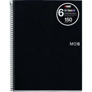 Miquel Rius Notebook6 Cuaderno de Espiral Formato A5 - 150 Hojas de 70gr Microperforadas con 2 Taladros - Cubiertas de Polipropileno - Cuadricula 5x5 - Color Negro · Pack de 5 uds.