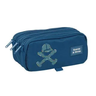 Safta Harper and Neyer Portatodo - 3 Compartimentos con Cremalleras - Bolsillo Frontal - Cinta Adaptable - 1.72L - 215x80x100mm - Color Azul Marino