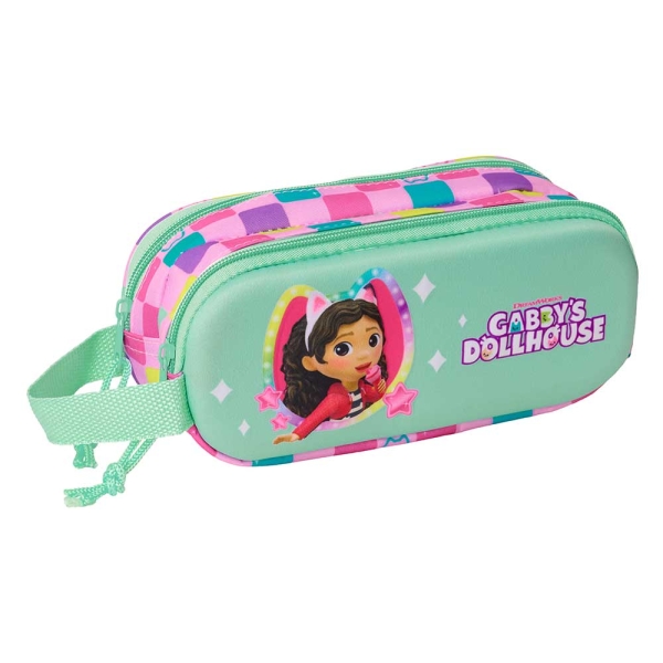 Safta Gabby'S Dollhouse Estuche Portatodo 3D de 1L - 2 Compartimentos - Cierre de Cremallera - Asa de Mano - 21x8x6cm - Color Menta