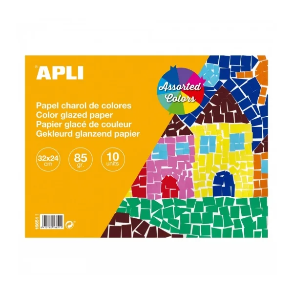 Apli Bloc con 10 Hojas de Papel de Charol 85gr - Ideal para Manualidades, Scrapbooking, Papiroflexia - Colores Surtidos