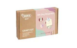 Jovi Diy Kit de Manualidades para Hacer Imanes con Pasta Endurecible Air Dry - Instrucciones Paso a Paso - Enlace a Video Tutorial - Incluye Herramientas de Modelaje - Pinturas Gouache - 9 I