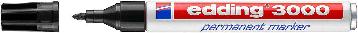 Edding 3000 Rotulador Permanente - Punta Redonda de 1.5mm - Trazo entre 1.5 y 3mm - Recargable - Secado Rapido - Color Negro · Pack de 10 uds.
