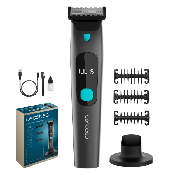 Cecotec PrecisionCare OneShave Screen Afeitadora Recortadora Multifuncional - Autonomia hasta 1.5h - IPX7 - Incluye Peines Guia - Cuchillas de Acero Inoxidable - Color Gris Oscuro