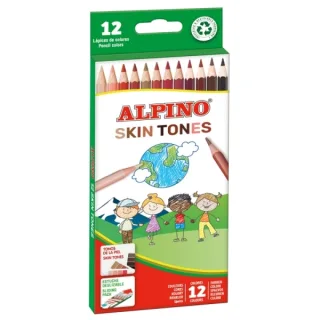 Alpino Skin Tones Pack de 12 Lapices de Colores Hexagonales - Mina de 3mm - Resistente a la Rotura - Bandeja Extraible - Colores que Recrean los Diferentes Tonos de Piel