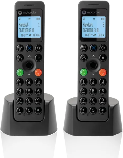 Motorola DOT202 Telefono Inalambrico Dect + 1 Supletorio - Bloqueo Llamadas - Agenda 100 contactos - Color Negro