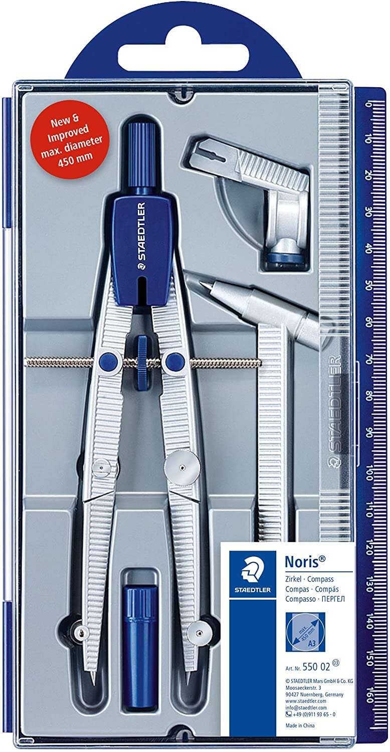 Staedtler Noris 550 02 Compas de Precision - Aguja y Mina Intercambiables - Mecanismo de Ajuste Rapido