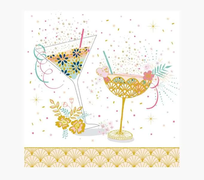 Pictura Tarjeta Arabesque - 16x16cm - Tematica Copas de Coctel - Tarjeta Triptica - Incluye Sobre Blanco - Papel con Certificacion FSC