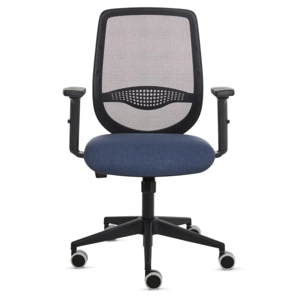 Fellowes Fluenza Silla de Oficina - Respaldo de Malla Transpirable - Reposabrazos Acolchados 2D - Ajuste por Elevacion a Gas - Tejido Ignifugo y Ruedas de 65mm - Color Azul/Negro