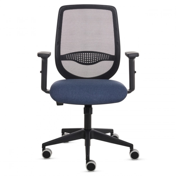 Fellowes Fluenza Silla de Oficina - Respaldo de Malla Transpirable - Reposabrazos Acolchados 2D - Ajuste por Elevacion a Gas - Tejido Ignifugo y Ruedas de 65mm - Color Azul/Negro