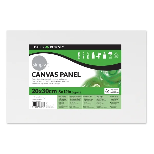 Daler Rowney Simply Carton Entelado - 250g - 20x30cm - Imprimacion Triple - Grano Medio - 100% Algodon sin Acido - 250g - Color Blanco