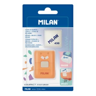 Milan Compact Fun Animals Goma de Borrar con Cepillo - Incluye Recambio - Colores Surtidos