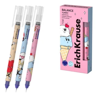 ErichKrause Balance Stick Yummy Boligrafo con Capuchon - Modelos Surtidos - Trazo 0.35mm - Tinta Libre con Regulador de Alimentacion - Color Azul · Pack de 12 uds.