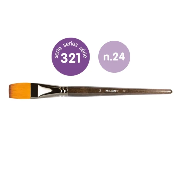 Milan 321 Pack de 2 Pinceles Planos Numero 24 - Bolsa con Colgador - Pelo Sintetico - Color Madera Oscuro