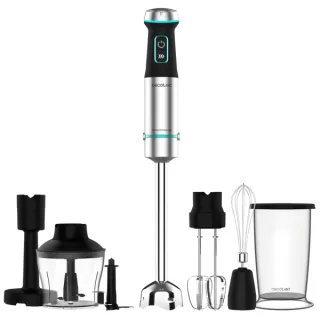 Cecotec Power TitanBlack 1200 XL PerfectCreamandCrush Batidora de Mano - 1200W - Cuchillas de Titanio - Campana Antisalpicaduras - Turbo - Vaso 800ml - Picadora de 600ml - 6.8x6.8x48cm - Col
