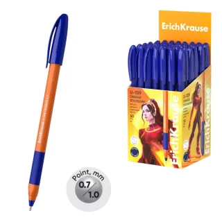 ErichKrause U-109 Stick and Grip Orange Boligrafo con Capuchon - Punta de 0.7mm - Cuerpo Opaco Naranja - Trazo 0.26mm - Zona de Agarre de Goma - Tinta de Baja Viscosidad - Tapa Ventilada - C