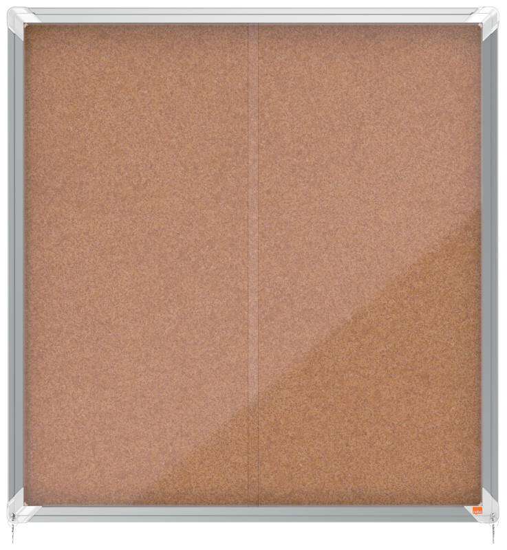 Nobo Vitrina Interior para 12 Hojas A4 con Superficie de Corcho y Puerta Deslizante - 997x972x54mm - Tablero de Corcho, Cristal de Seguridad, Marco de Aluminio - Color Natural