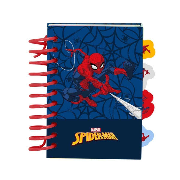 Safta Spider-Man Bloc de Notas - Formato A7 - 80 Hojas de 80 g/m2 - Espiral - Tapas Duras - 4 Separadores Interiores - 7.4x10.5cm - Color Azul Marino