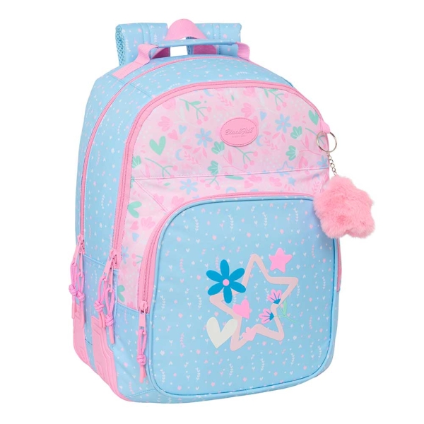 Safta Blackfit8 Smile Mochila con 2 Compartimentos - Antirozaduras - Adaptable a Carro - Portabotellas - Tirador Doble - Hombreras Ergonomicas - 20L - 320x150x420mm - Color Azul Claro