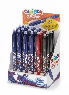 Carioca Oops Pop Expositor de 24 Boligrafos Borrables - Termo Sensible - Empuñadura Texturizada - Punta de Ø 0.7mm - Doble Goma - Recambios Compatibles - Colores Surtidos