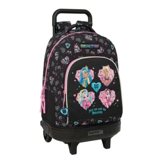 Safta Monster High Mochila con Carro - Extraible - 2 Compartimentos - Bolsillo Frontal - Portabotellas - Hombreras Acolchadas - Faldon Cubre Ruedas - Tarjeta ID - 33L - 330x220x450mm - Color