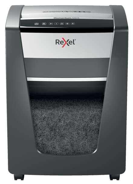 Rexel Momentum M515 Destructora de Papel Manual Micro Corte P-5 - Destruye hasta 15 Hojas - Funcionamiento Ininterrumpido 4 Horas - Papelera de 30L - Color Gris/Plata