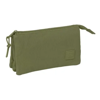 Safta Basic Portatodo - 3 Compartimentos con Cremallera - Bolsillo Interior Central - 22x12x3cm - Color Verde
