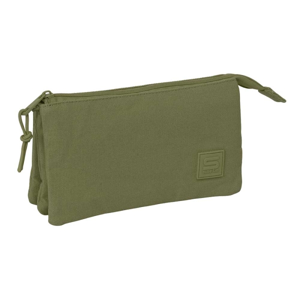 Safta Basic Portatodo - 3 Compartimentos con Cremallera - Bolsillo Interior Central - 22x12x3cm - Color Verde