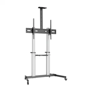 Aisens Pro Soporte de Suelo con Ruedas para TV 60”-100” - Aluminio Alta Resistencia - Vesa Maximo 1000x600mm - Carga Maxima 100Kg - Inclinacion -10º/+5º - Altura Ajustable - Color Negro/Plat