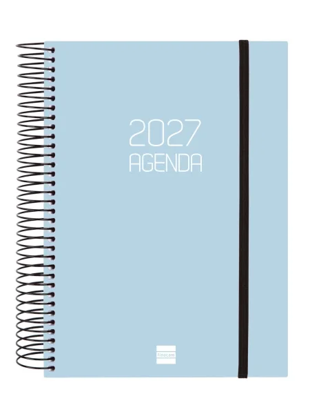 Finocam Espiral Basics Opaque Agenda - Anual 2027 - 1 Dia por Pagina - Formato E10 - 155x212mm - Espiral - Tapa de Polipropileno - Esquinas Microperforadas - Papel de 70g/m2 - Color Celeste