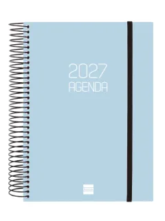 Finocam Espiral Basics Opaque Agenda - Anual 2027 - 1 Dia por Pagina - Formato E10 - 155x212mm - Espiral - Tapa de Polipropileno - Esquinas Microperforadas - Papel de 70g/m2 - Color Celeste