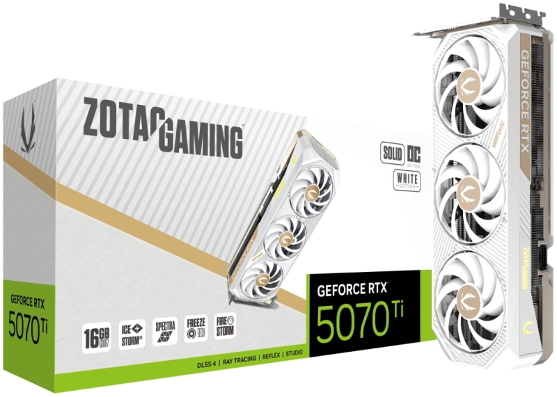 Zotac GeForce RTX 5070 TI Tarjeta Grafica SOLID CORE OC 16GB WHITE GDDR7 HDMI, DP