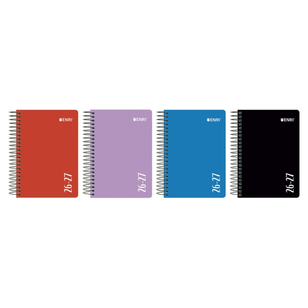 Enri Agenda Escolar con Espiral - Castellano - Tapa de Plastico - Formato Cuartilla - Dia Pagina - Colores Surtidos · Pack de 4 uds.