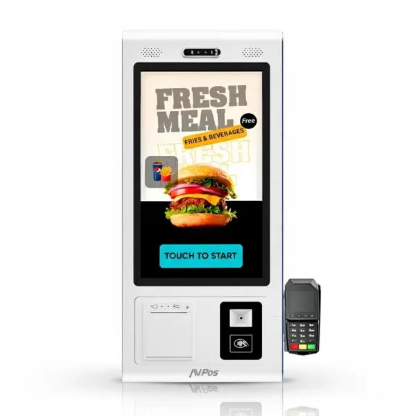 AVPos Kiosko Autoservicio Sobremesa DK22 - 22 Pulgadas Tactil - RK3568 - 8GB Memoria - SSD 128GB - Escaner 2D - Impresora Termica - WIFI - Android 13 - Color Blanco
