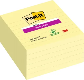 Post-It Super Sticky Pack de 6 Blocs de 90 Notas Grandes Adhesivas Reposicionables - 101x101mm - Color Amarillo Claro
