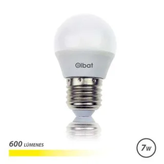 Elbat Bombilla LED - Potencia: 7W - Lumenes: 600 - Tipo de Luz: 3000K Luz Calida - Casquillo: E27 - Angulo: 220º - Dimensiones: 45X78mm - 30.000 Horas de Vida - 15.000 Encendidos - Color Bla
