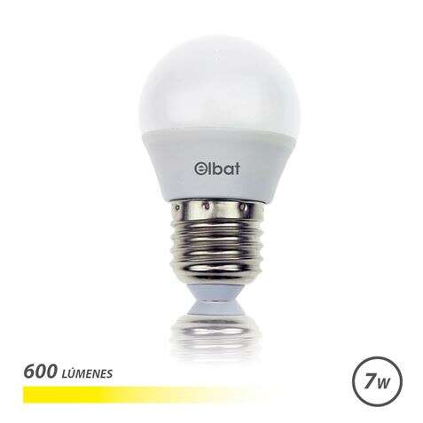 Elbat Bombilla LED - Potencia: 7W - Lumenes: 600 - Tipo de Luz: 3000K Luz Calida - Casquillo: E27 - Angulo: 220º - Dimensiones: 45X78mm - 30.000 Horas de Vida - 15.000 Encendidos - Color Bla