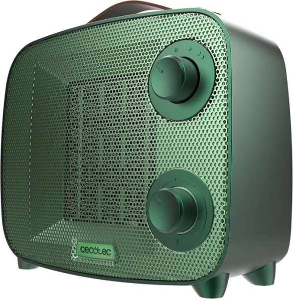 Cecotec ReadyWarm 1550 Ceramic Green Aura Calefactor Ceramico - 1500W - Cobertura hasta 15 M² - Termostato Regulable - 3 Modos de Uso - Estilo Moderno - Triple Sistema de Seguridad - Color V