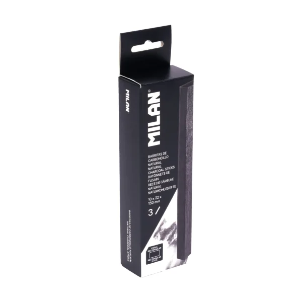 Milan Pack de 3 Barritas de Carboncillo - Natural - Rectangular 22x10mm - Color Negro