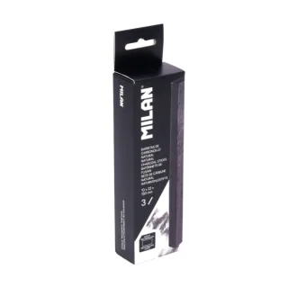 Milan Pack de 3 Barritas de Carboncillo - Natural - Rectangular 22x10mm - Color Negro