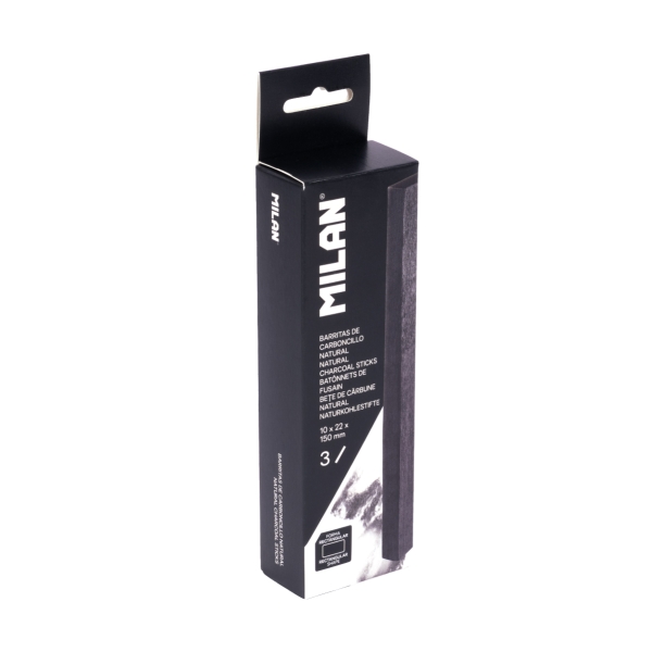 Milan Pack de 3 Barritas de Carboncillo - Natural - Rectangular 22x10mm - Color Negro