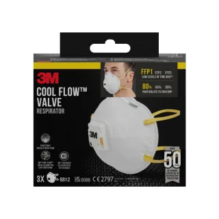 3M Cool Flow Pack de 3 Mascarillas para Particulas FFP1 - Desechable - con Valvula - para Niveles Bajos de Particulas - Color Blanco