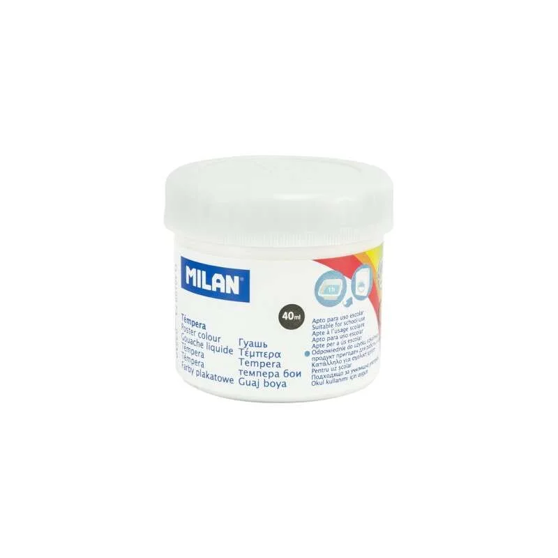 Milan Bote de Tempera 40ml - Secado Rapido - Mezclable - Color Blanco · Pack de 6 uds.